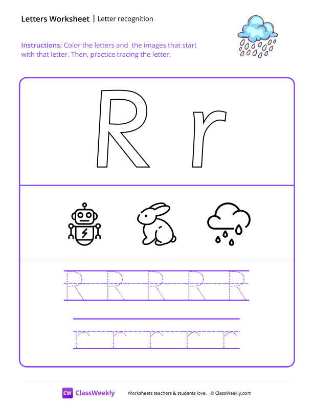 Letter Recognition (R) - Rain worksheet preview