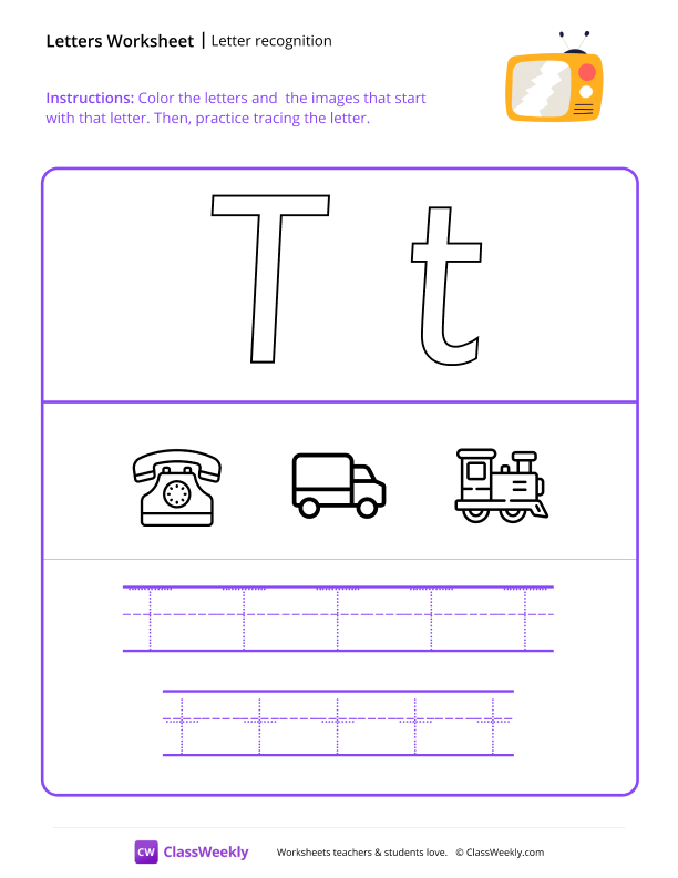 Letter Recognition (T) - TV worksheet preview