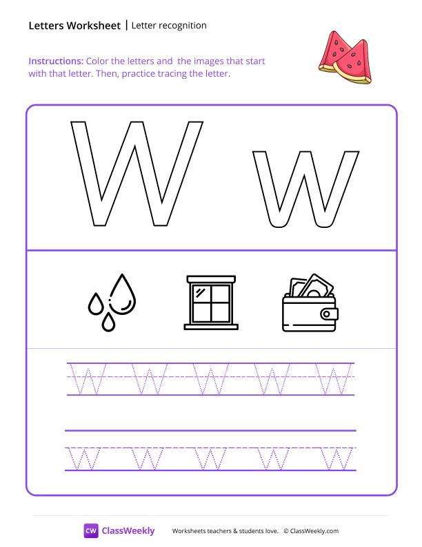 Letter Recognition (W) - Watermelon worksheet preview