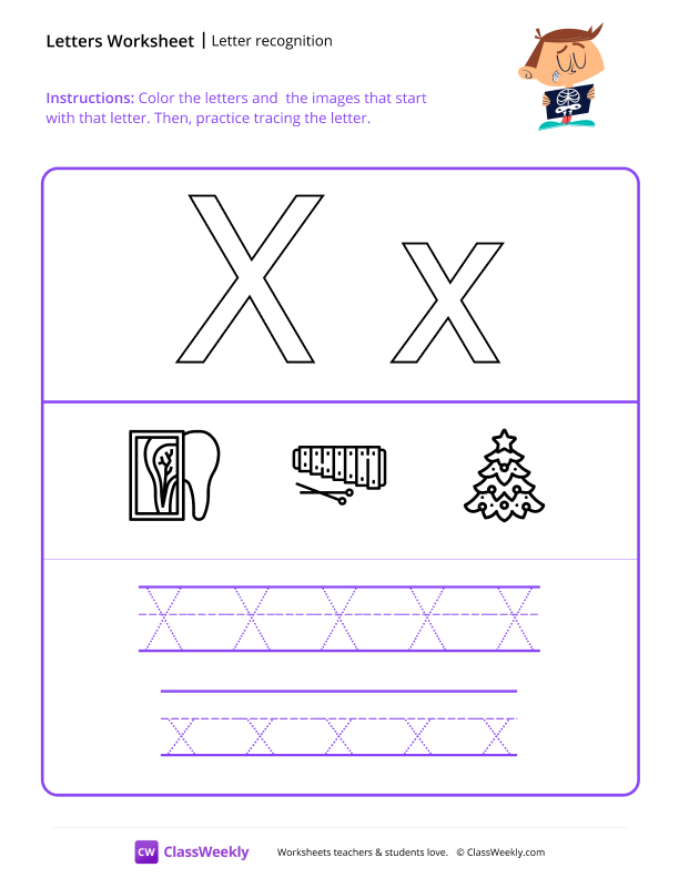 Letter Recognition (X) - X-ray worksheet preview