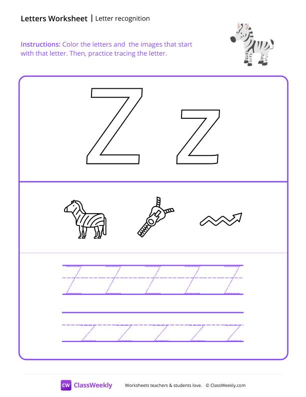Letter Recognition (Z) - Zebra worksheet preview