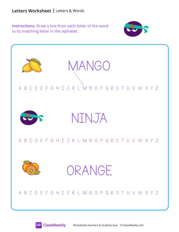 Letters & Words - Ninja worksheet preview