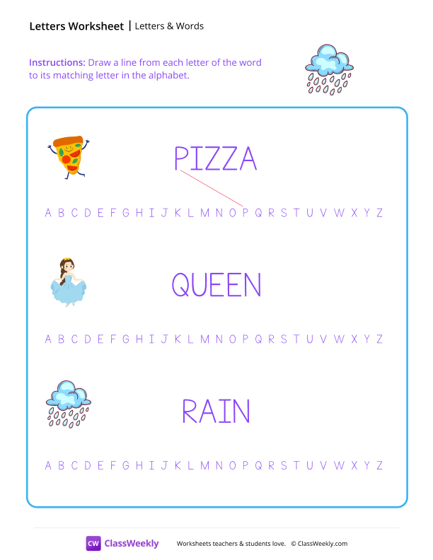 Letters & Words - Rain worksheet preview
