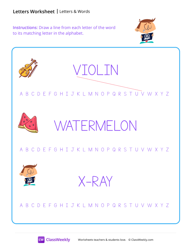 Letters & Words - X-ray worksheet preview