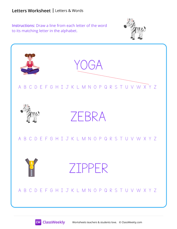 Letters & Words - Zebra worksheet preview