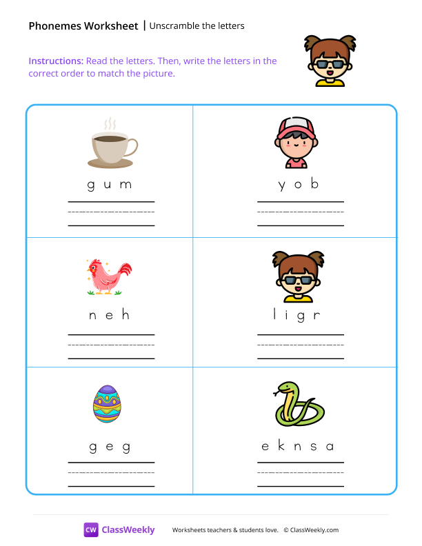 Unscramble The Letters - Girl worksheet preview