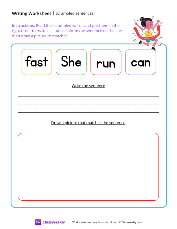 Scrambled sentences - Run worksheet preview