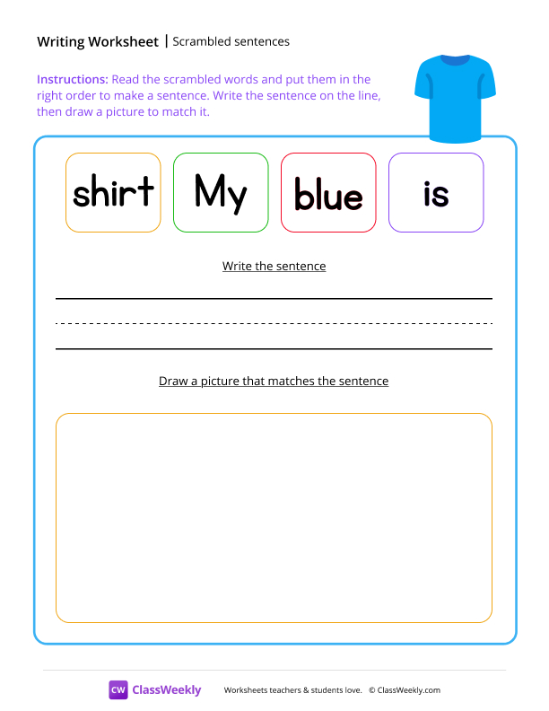 Scrambled sentences - Shirt worksheet preview
