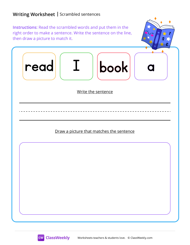 Scrambled sentences - Book worksheet preview