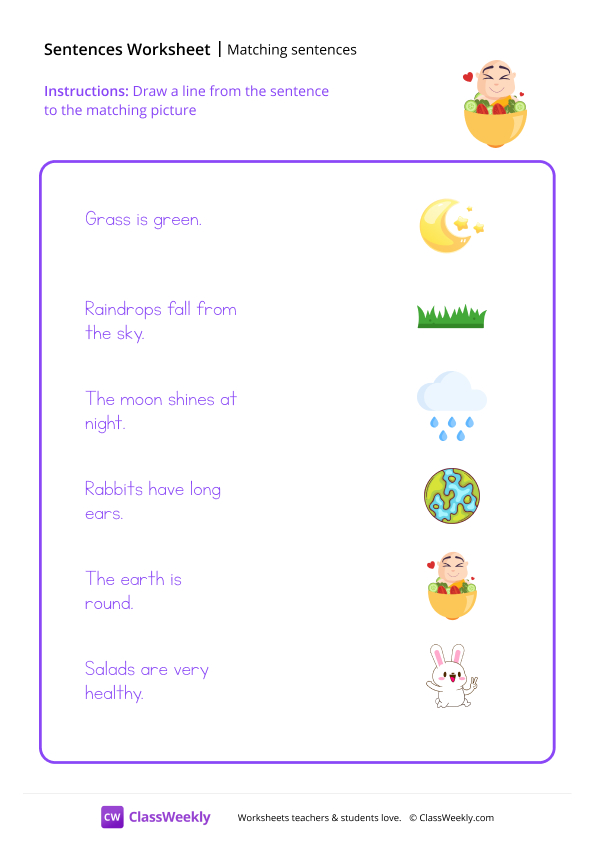 Matching Sentences - Healthy Salad worksheet preview
