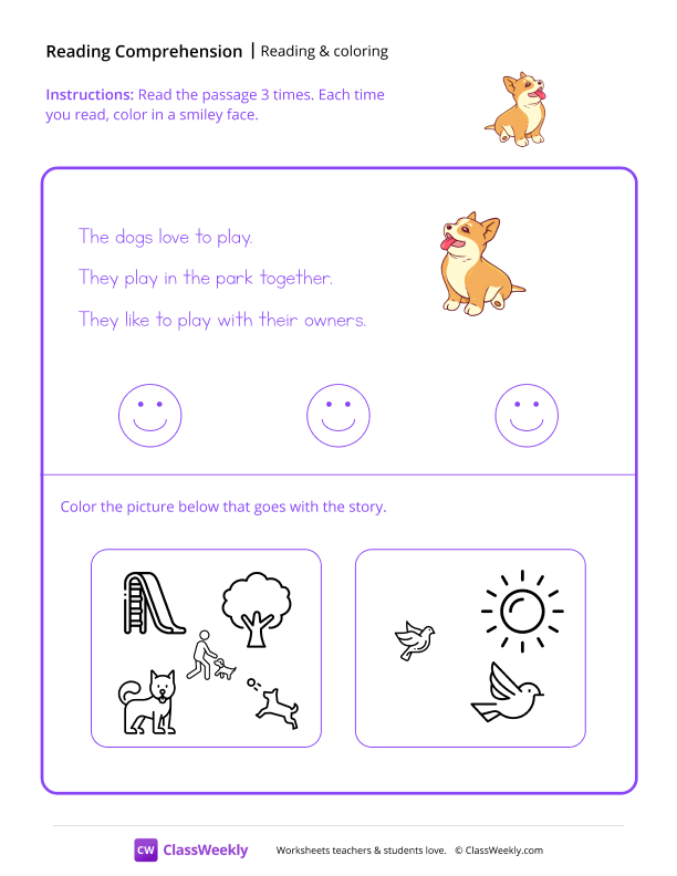 Read and Color - Happy Pup worksheet preview