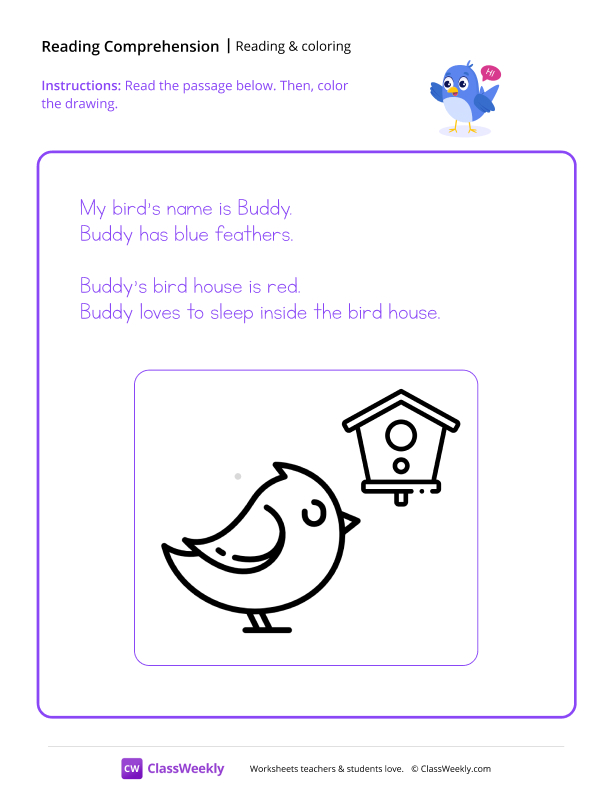 Read and Color - Sleepy Bird worksheet preview