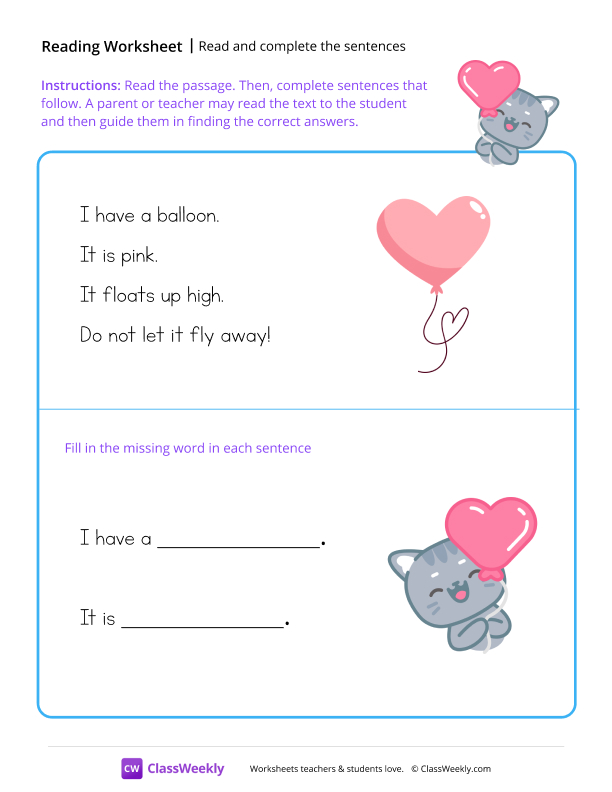 Read and complete the sentences worksheet preview