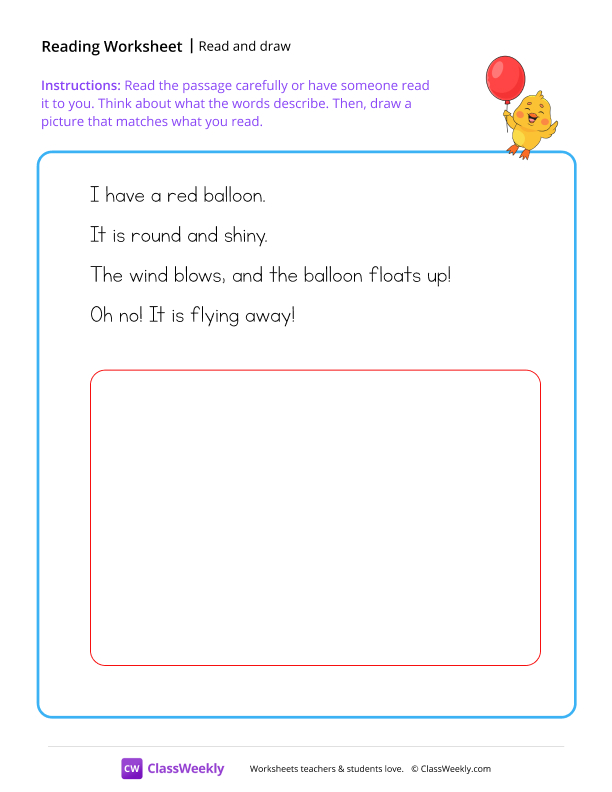 Read and draw - Balloon worksheet preview
