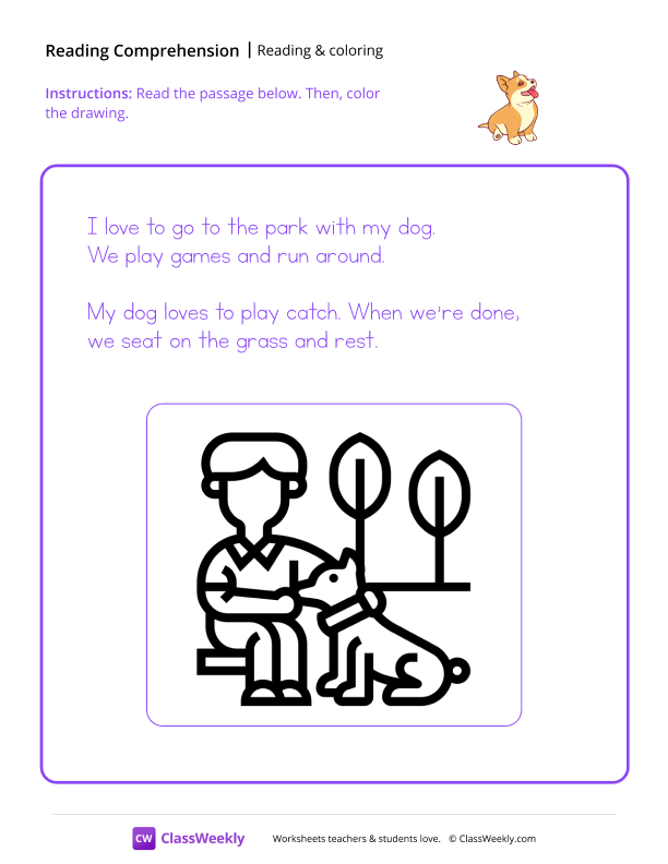 Read and Color - Playful Pup worksheet preview