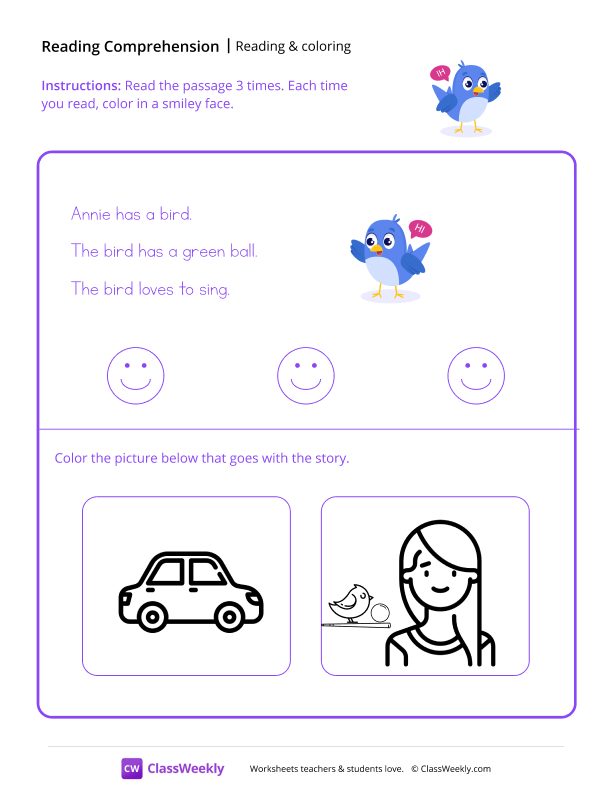 Read and Color - Happy Bird worksheet preview