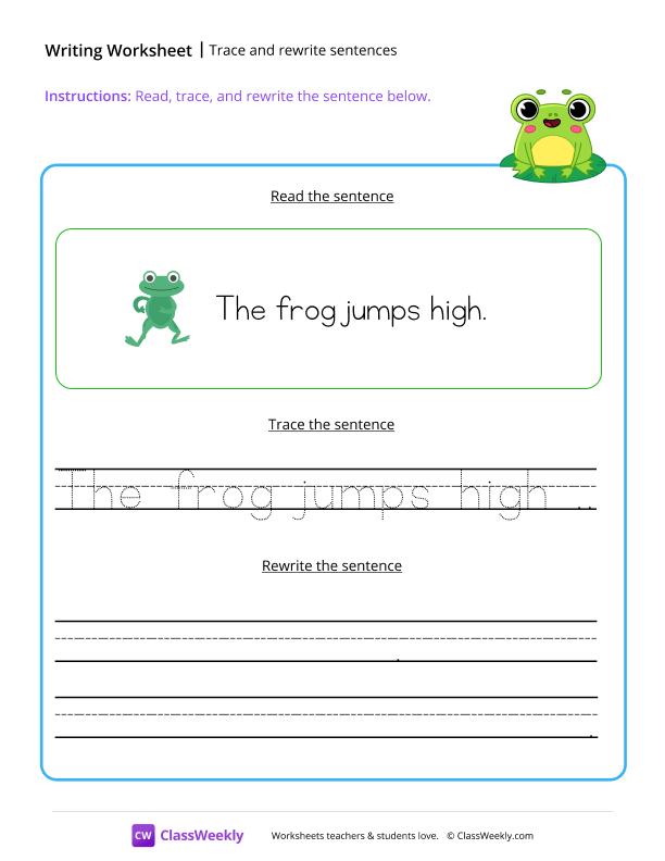 Read, trace and rewrite the sentence - Frog worksheet preview