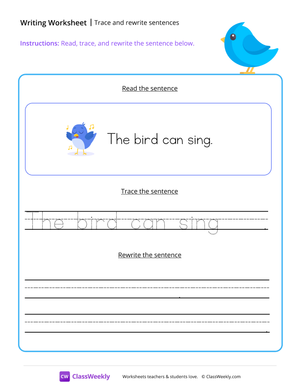 Read, trace and rewrite the sentence worksheet preview