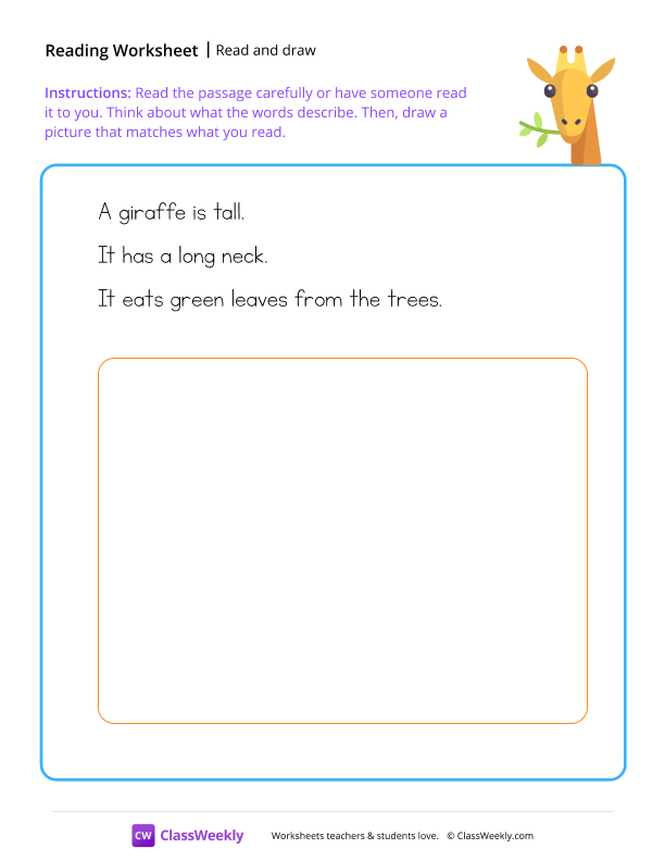 Read and draw - Giraffe worksheet preview