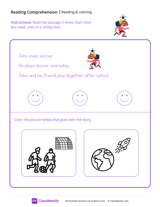 Read and Color - Soccer worksheet preview
