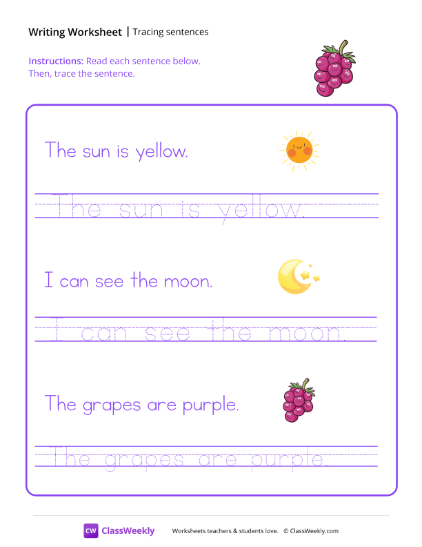 Tracing Sentences - Grapes worksheet preview