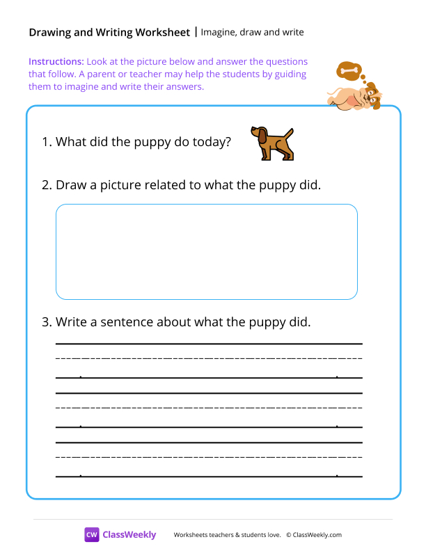 Imagine, draw and write - Puppy worksheet preview