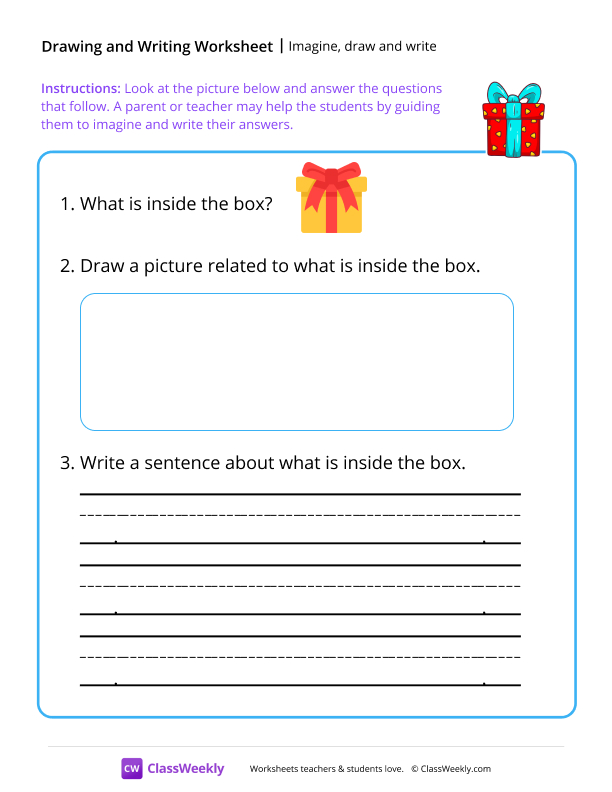 Imagine, draw and write - Gift worksheet preview