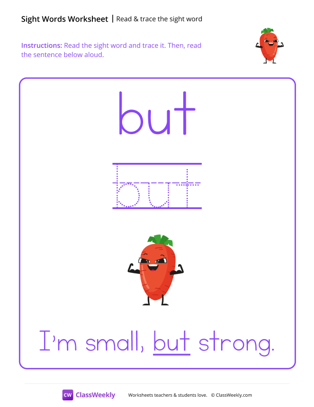 Read & trace the sight word - But worksheet preview