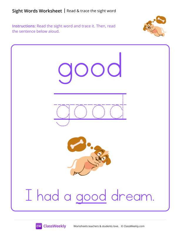 Read & trace the sight word - Good worksheet preview