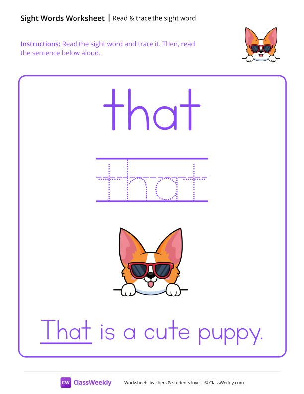 Read & trace the sight word - That worksheet preview