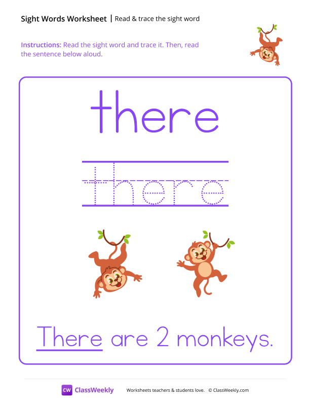 Read & trace the sight word - There worksheet preview