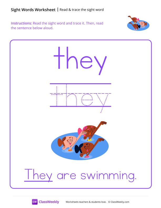 Read & trace the sight word - They worksheet preview