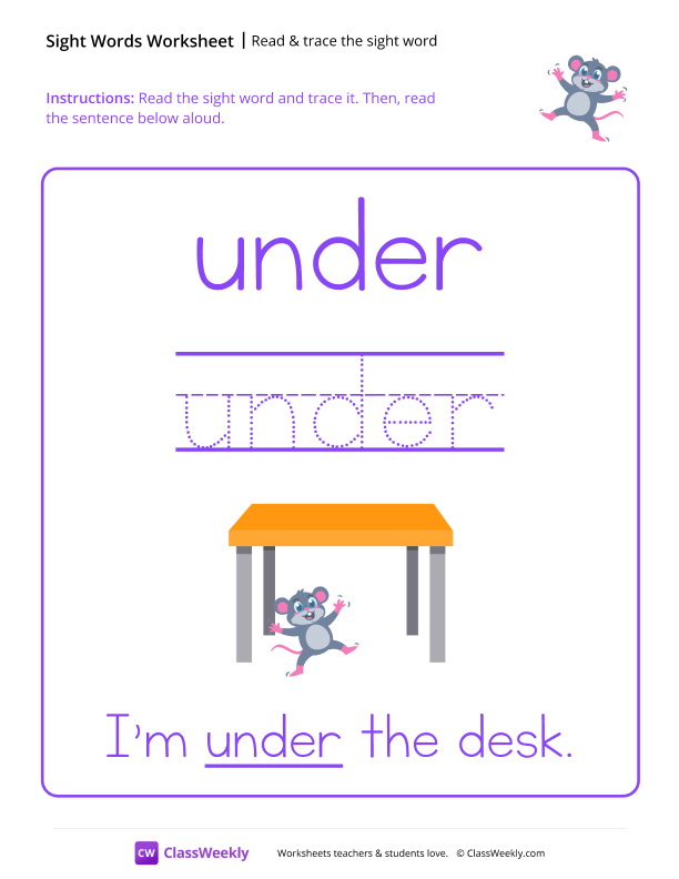 Read & trace the sight word - Under worksheet preview