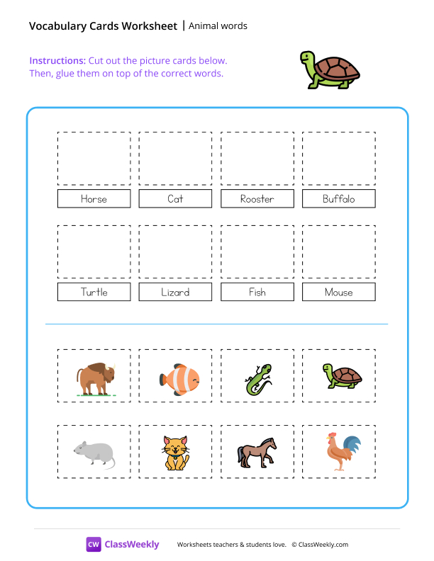 Animal words - Turtle worksheet preview