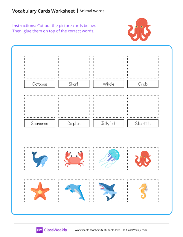 Animal words - Octopus worksheet preview
