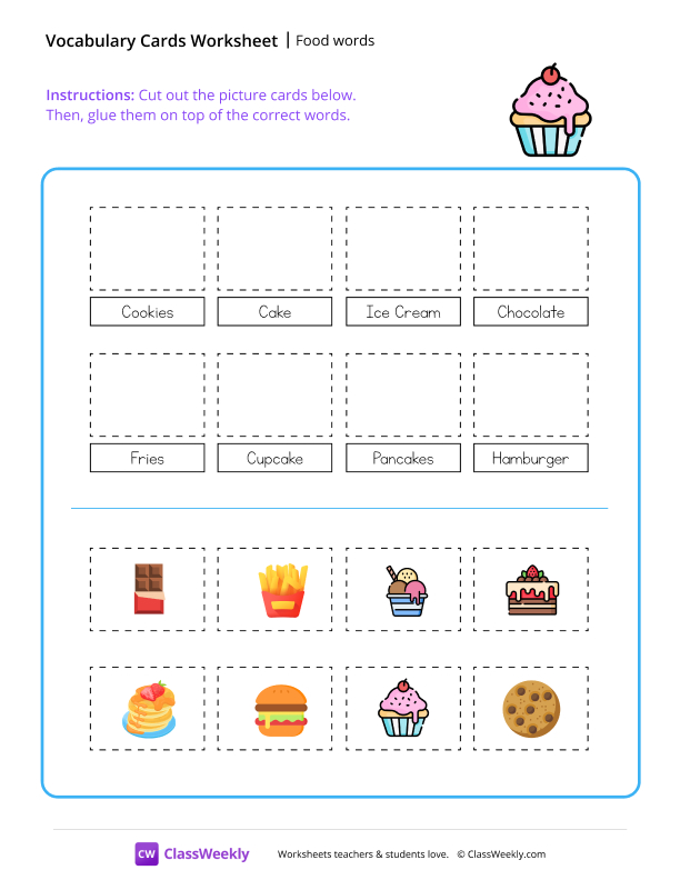 Food words - Cupcake worksheet preview