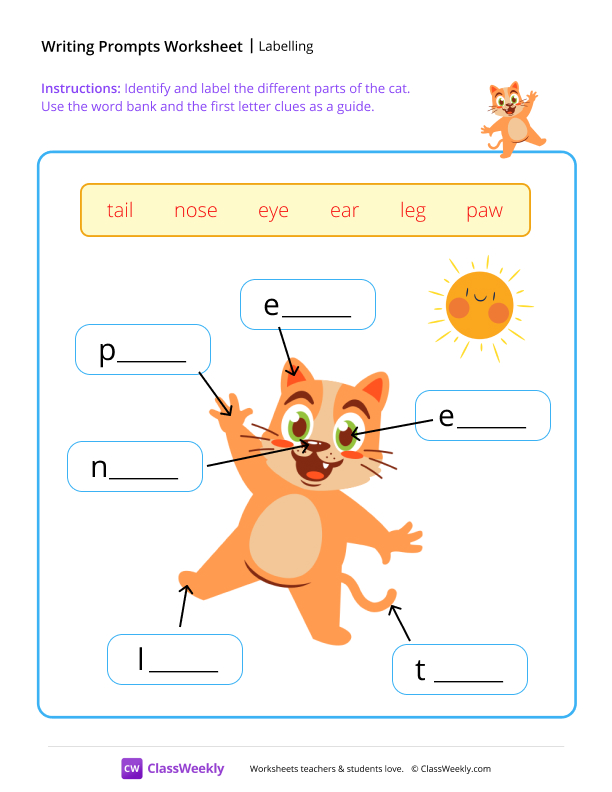 Labelling - Cat worksheet preview