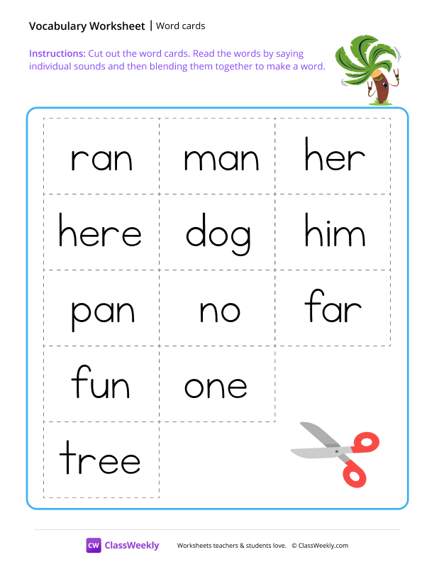 Word cards worksheet preview