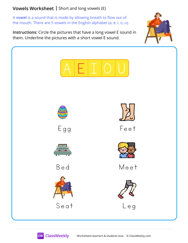 Long & Short Vowels (E) worksheet preview