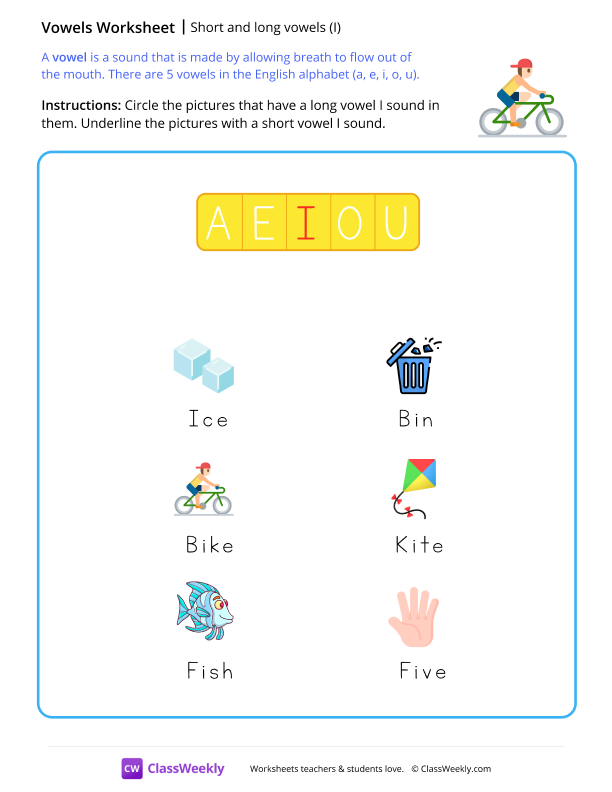 Long & Short Vowels (I) - Bike worksheet preview