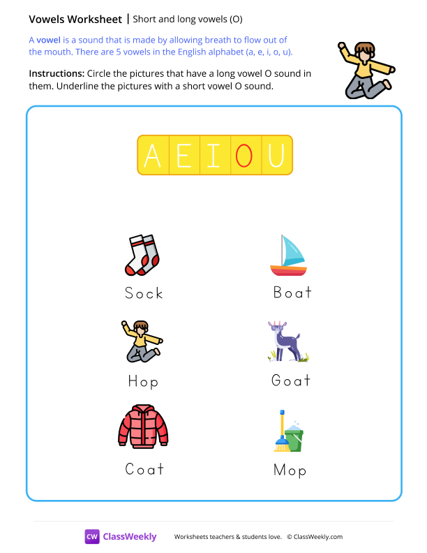Long & Short Vowels (O) - Jump worksheet preview