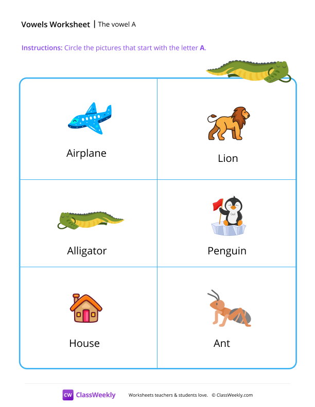 The vowel A worksheet preview