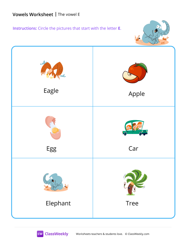 The vowel E worksheet preview