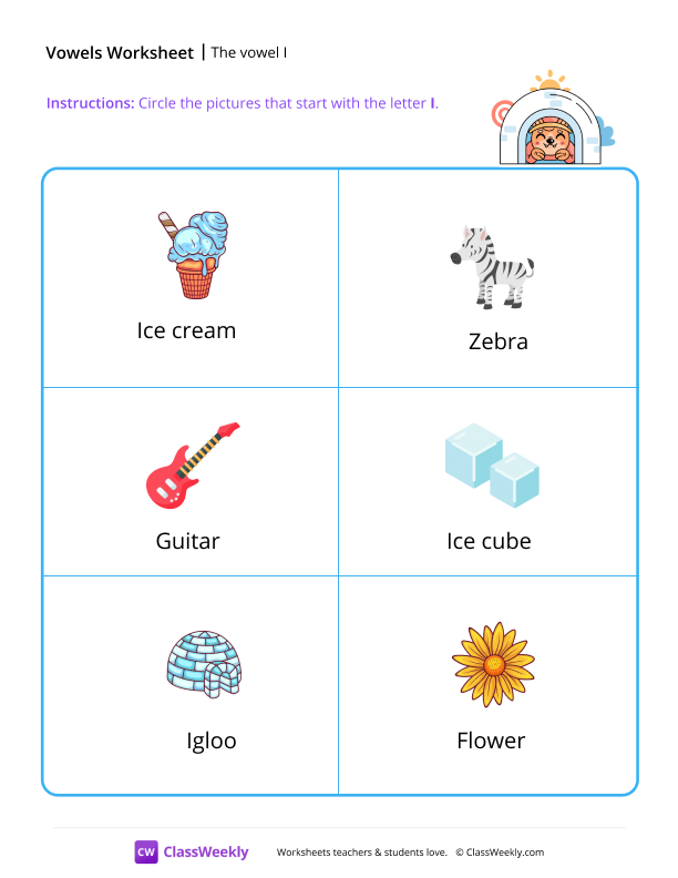 The vowel I - Igloo worksheet preview