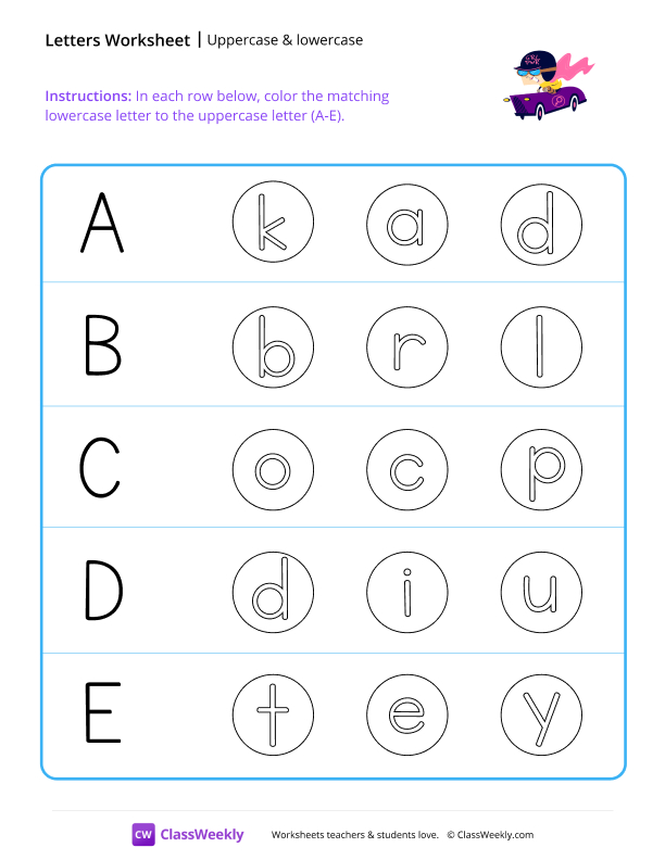Uppercase & Lowercase (A-E) - Speedy worksheet preview