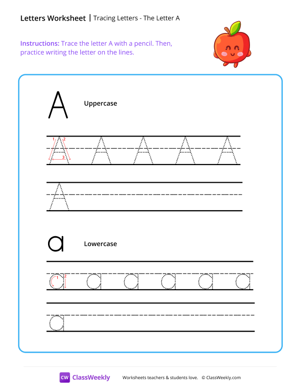 Tracing Letters - The Letter A worksheet preview