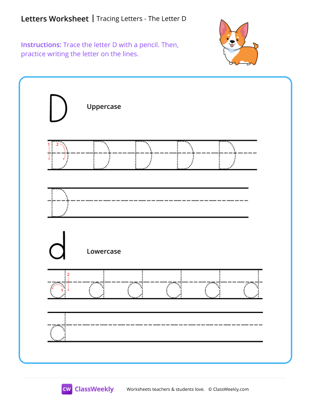 Tracing Letters - The Letter D worksheet preview