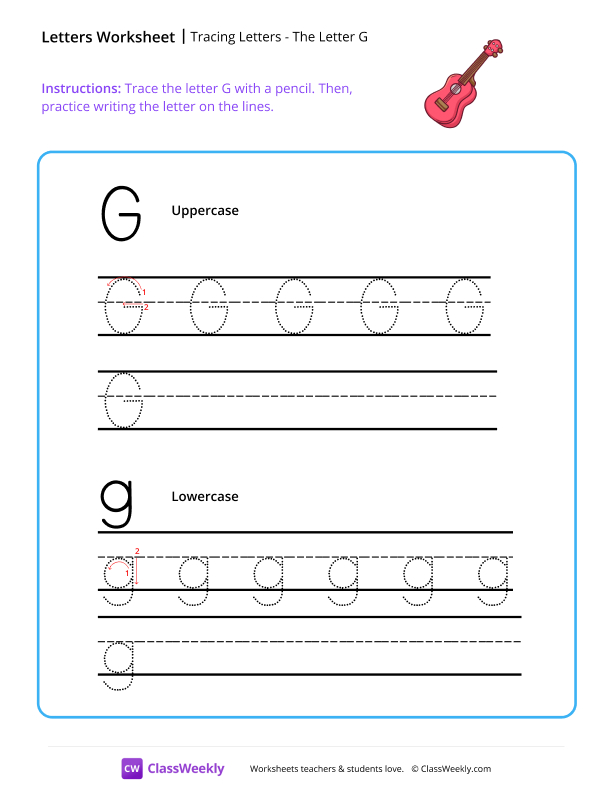 Tracing Letters - The Letter G worksheet preview