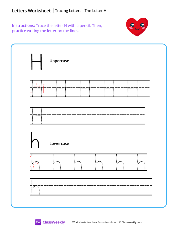 Tracing Letters - The Letter H worksheet preview