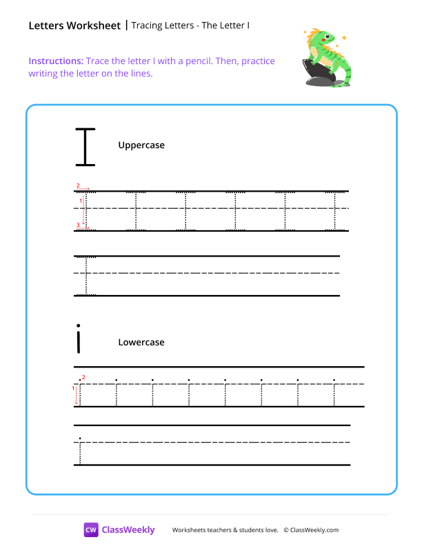 Tracing Letters - The Letter I worksheet preview
